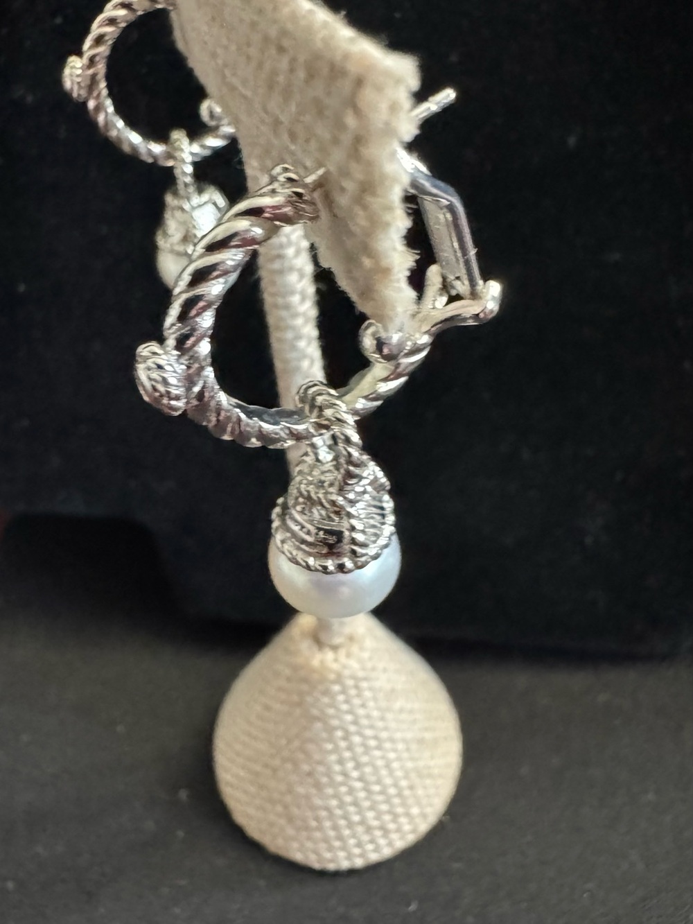 Judith Ripka 925 Silver Drop White Pearl Earrings w/ CZ Crystal Accents - Picture 6 of 10